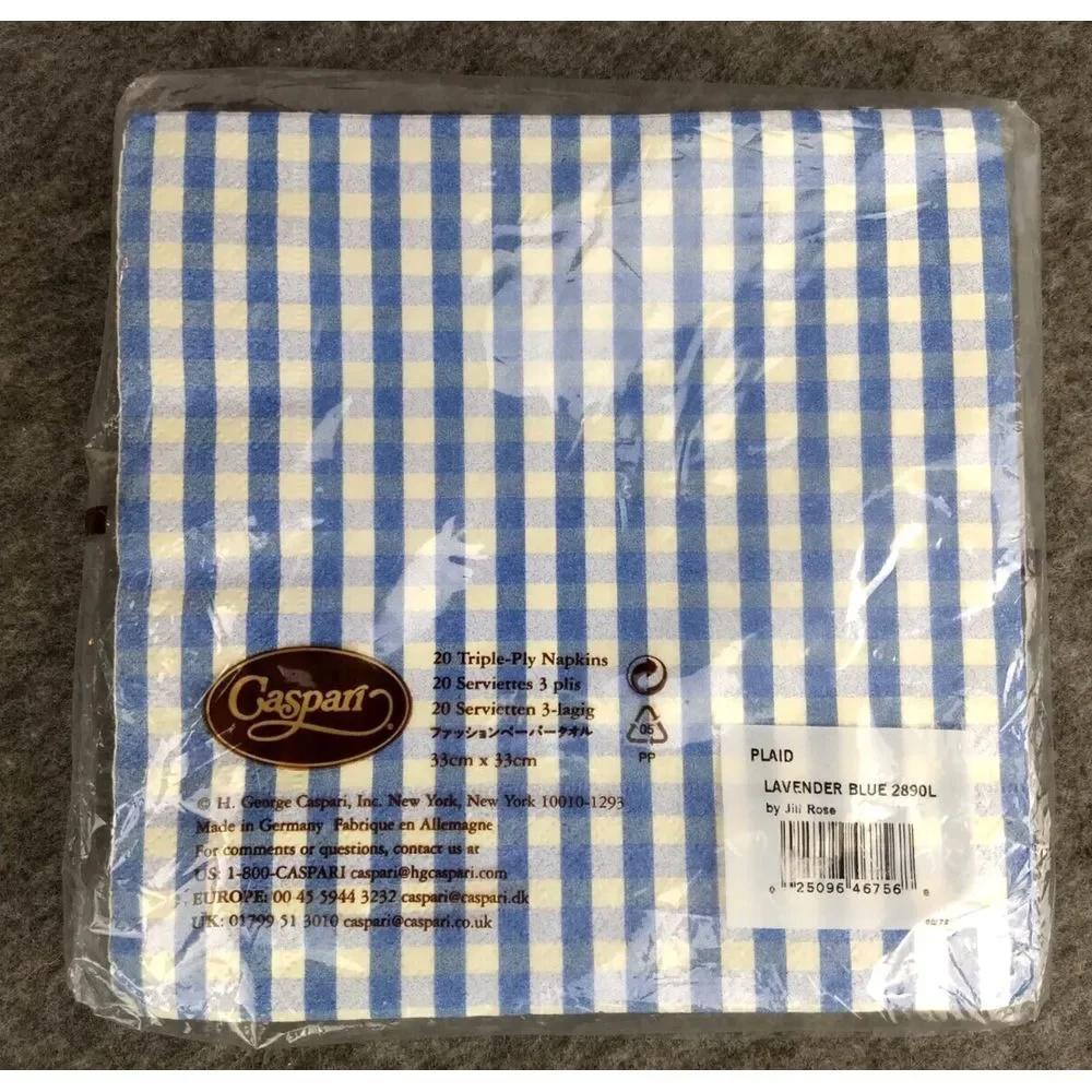 Caspari Plaid‎ Lavender & Solid Blue 2 Pks 20 Triple-Ply Napkins Jill Rose NEW